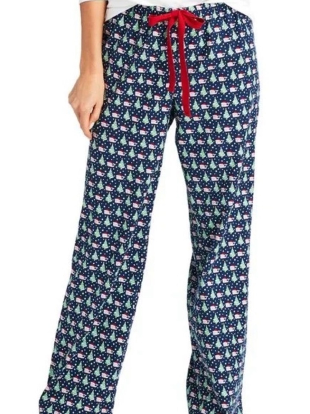 Vineyard Vines Navy Holiday Santa Tree Print Wide-Leg Pajama Pants. Size Small.